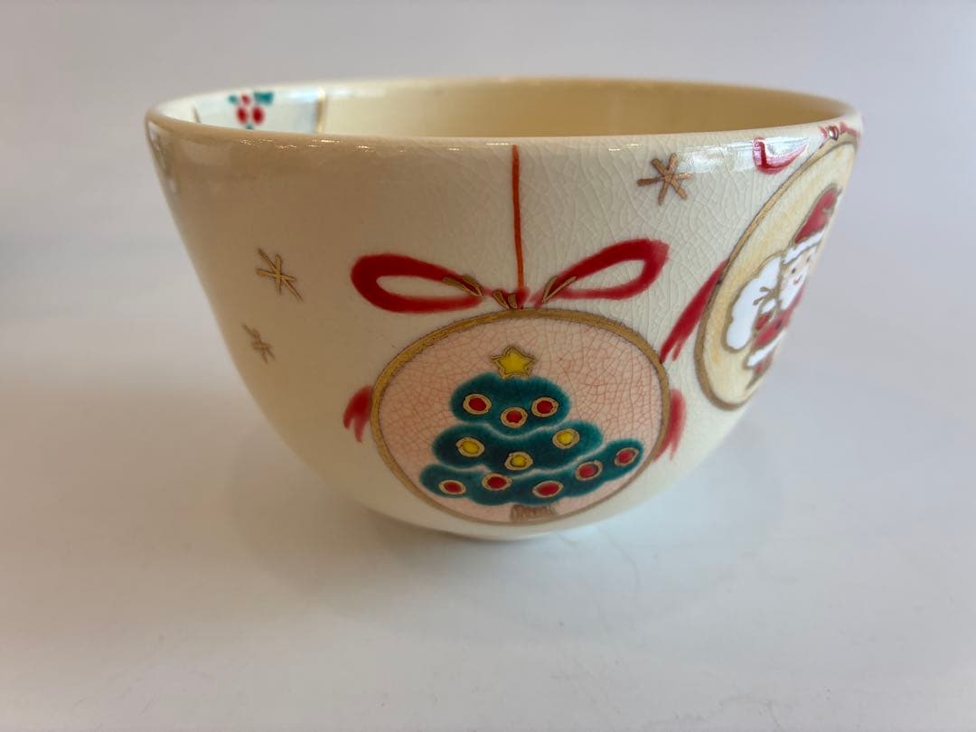 クリスマスデザイン抹茶茶碗 サンタと雪だるま