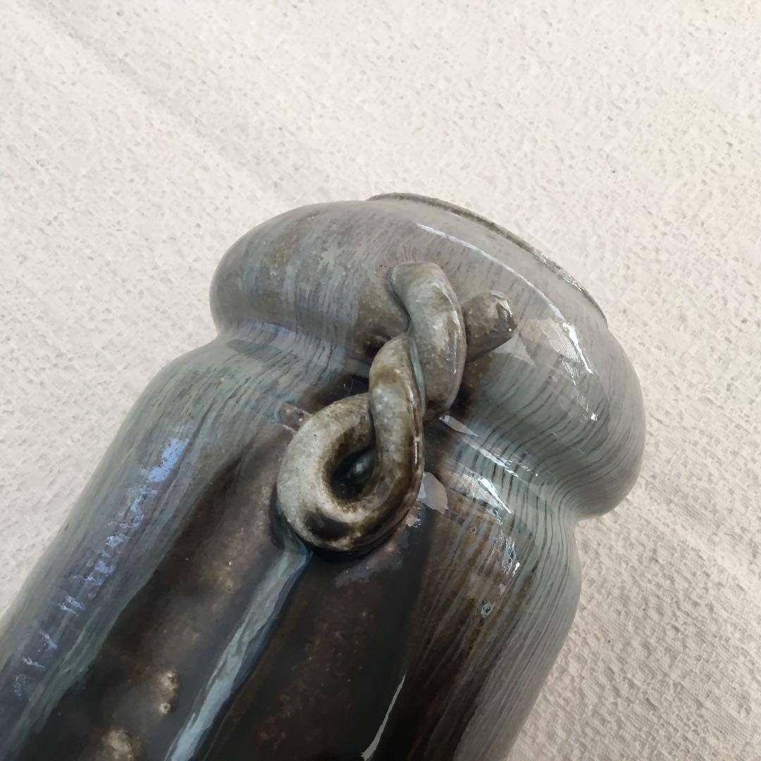 【唐津焼】今岳窯　溝上藻風　耳付き朝鮮唐津花入れ