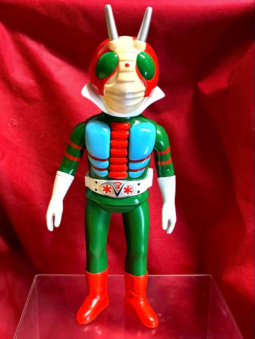 27cm！【昭和レトロ】■ 面取れ 仮面ライダーV3 ソフビ 美品