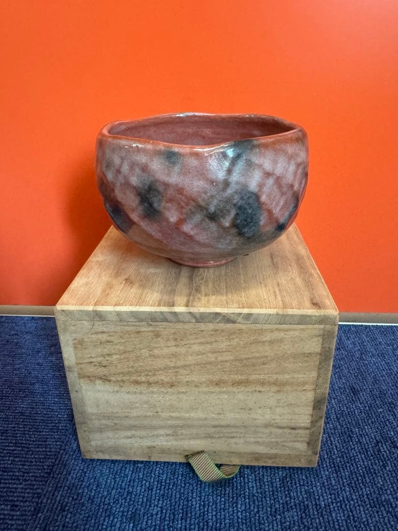 1868 京焼　清水焼　楽茶碗祥悦窯　赤楽　雪峰　茶碗　未使用