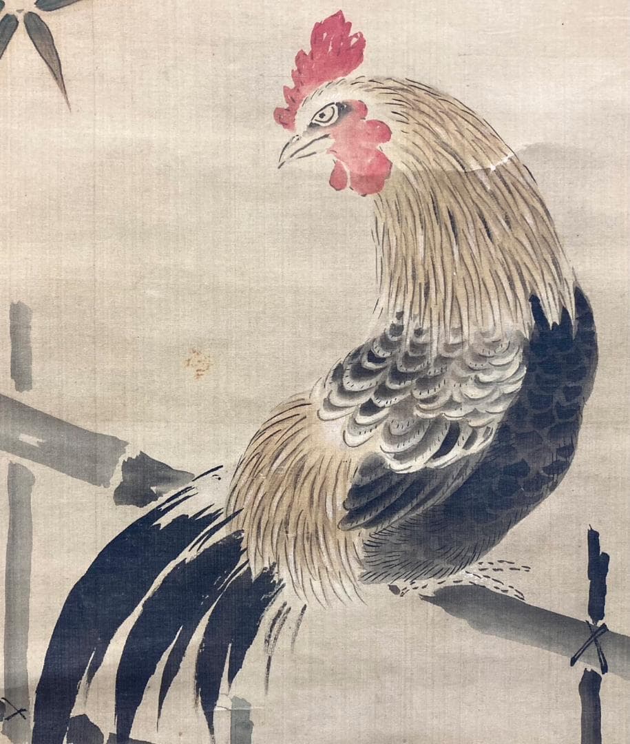 狩野方信「堅物」掛軸 絹本：花鳥画