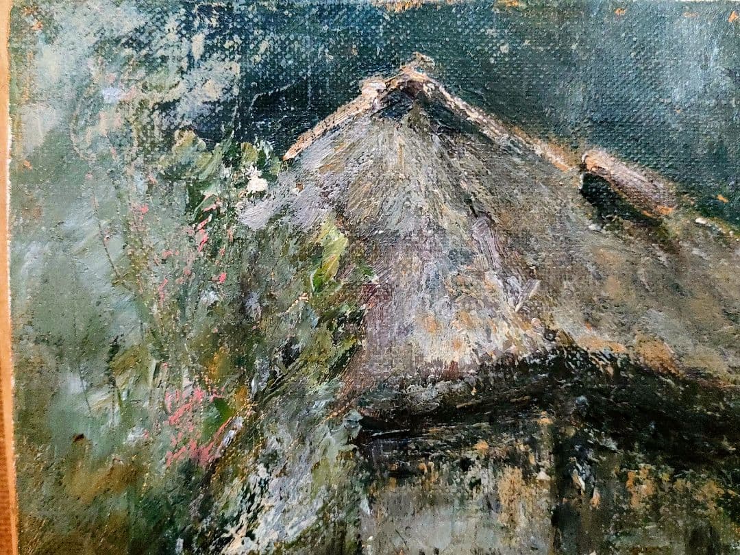 「田舎家風景」油彩 P6 額装サイン有⁰