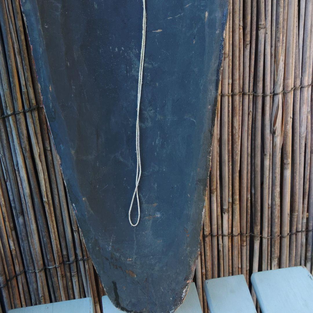 木彫面　壁掛けオブジェ　狐人面　木製　布装飾　民芸品