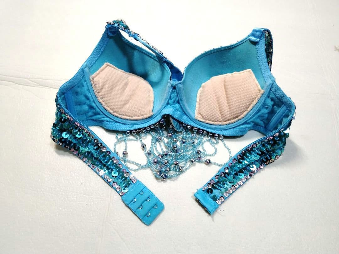 ベリーダンス衣装ブルー オリエンタル アームカバー付M-L水色マーメイドフレアー