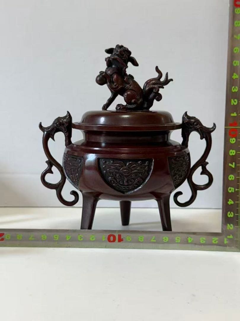 高岡銅器 獅子 三足 香炉 銅製 香道具 茶道具