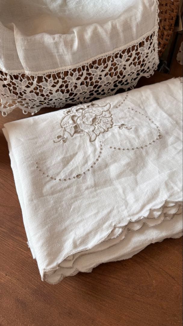 SALE❣️アンティークஐ花柄刺繍の大判クロスஐフランスお買い得