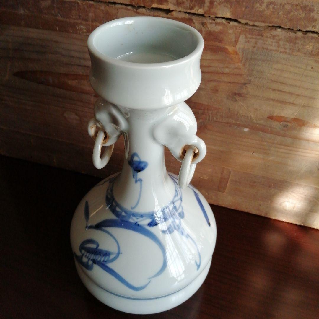 大正李朝　象耳胴締白磁花瓶　25cm　大正期