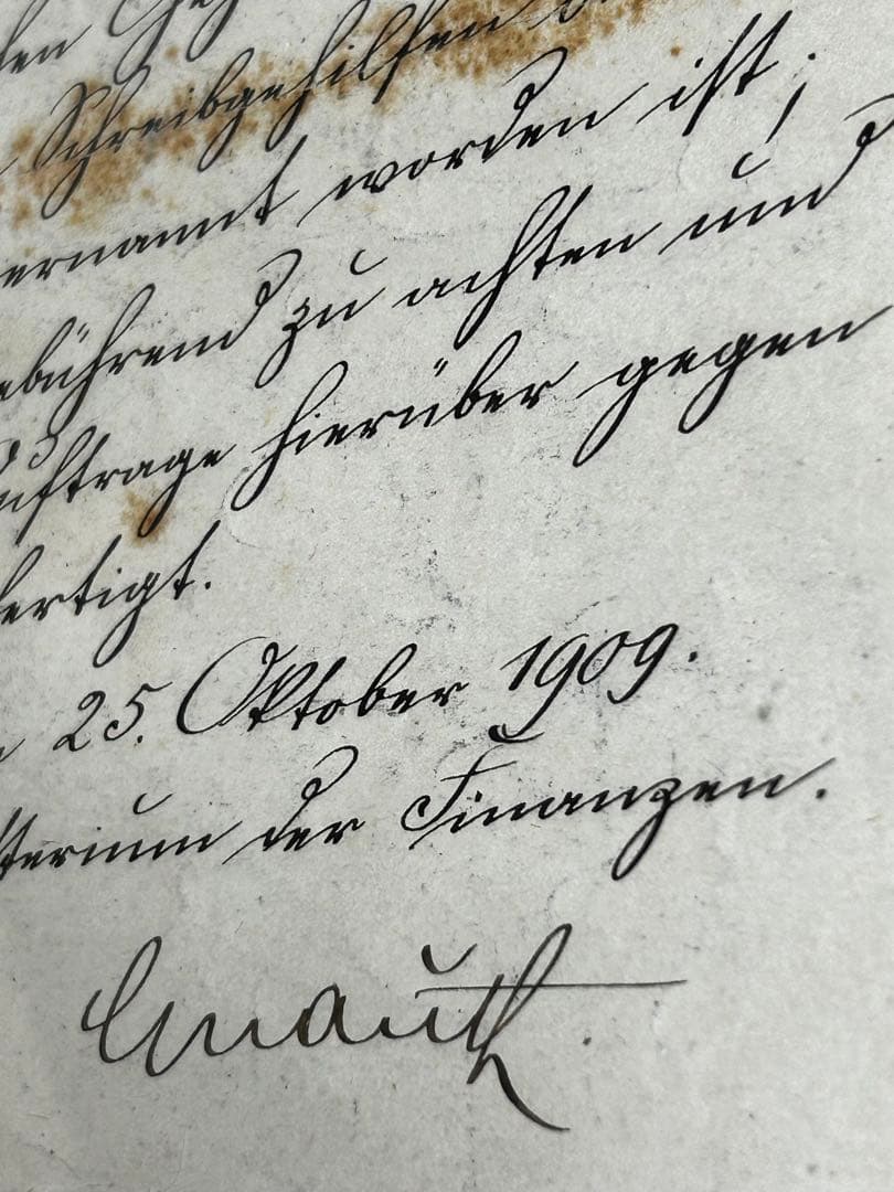 1909 ドイツ帝政手書き書類　ガラスフレーム付き