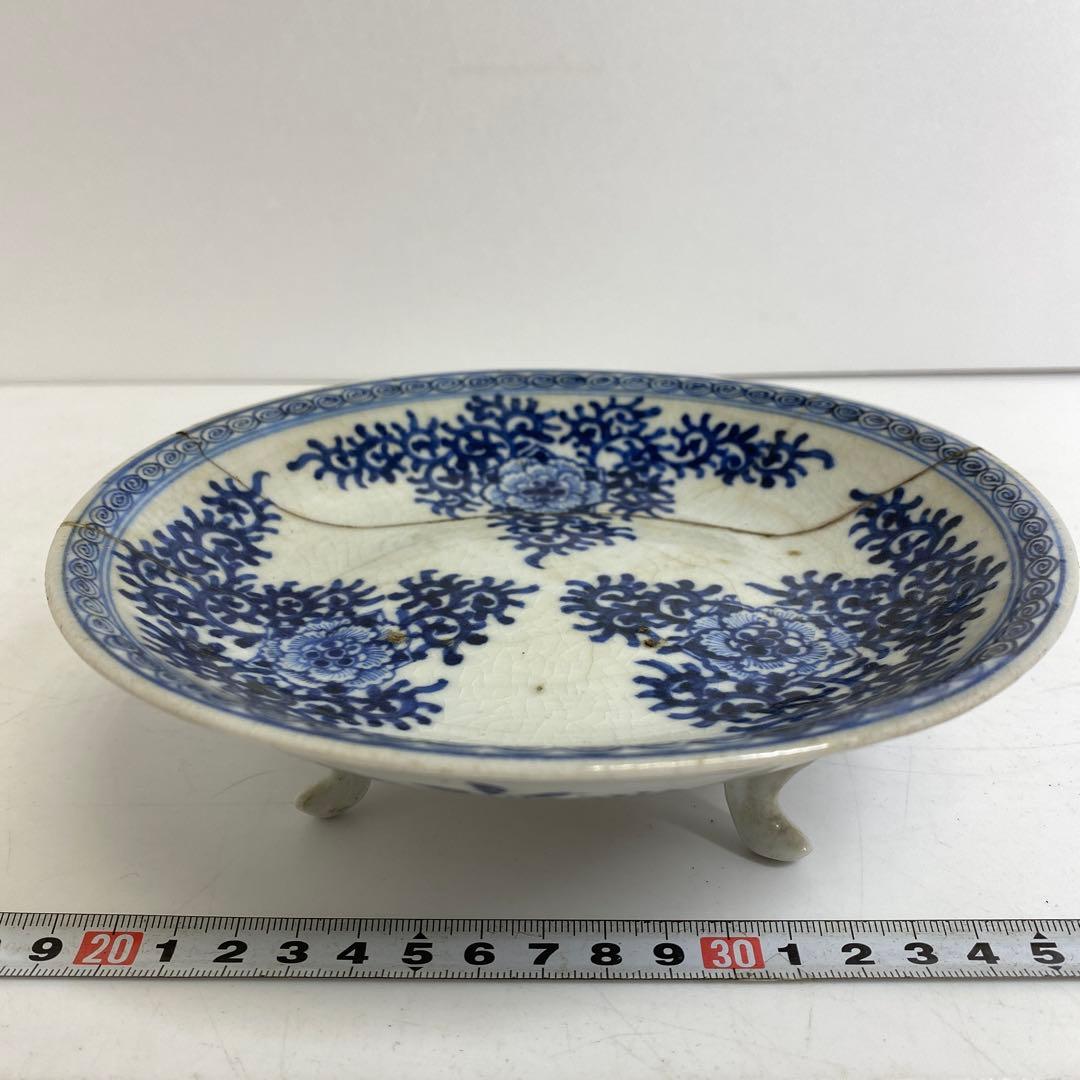 播陽東山 染付三足皿 幅約17.6cm 東R8-0209③