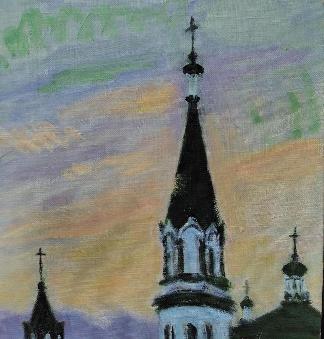 油彩画「塔 」函館 ハリストス正教会 F4 油絵 風景画 アート 絵画