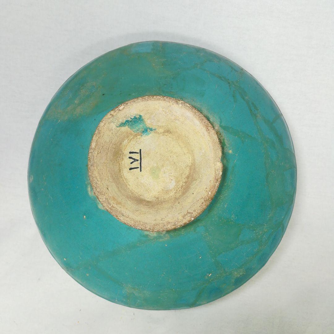 ペルシャ青釉銀化鉢　ペルシャ陶器　オリエント　アンティーク　発掘品