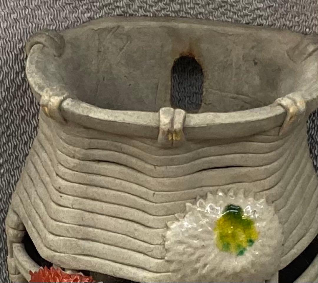 B246s 萬古焼　菊透し掛花入　骨董品