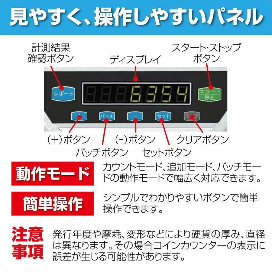 カウンター 自動 硬貨 計数機 高速日本硬貨専用 操作パネルR409 黒