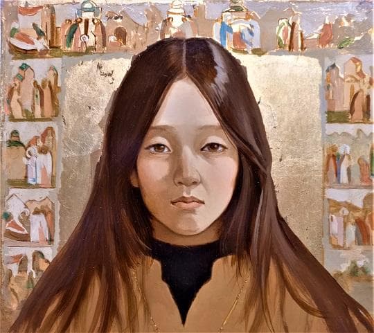 伊牟田経正　光風会常務理事　タイトル「少女像」　F５号　真作保証