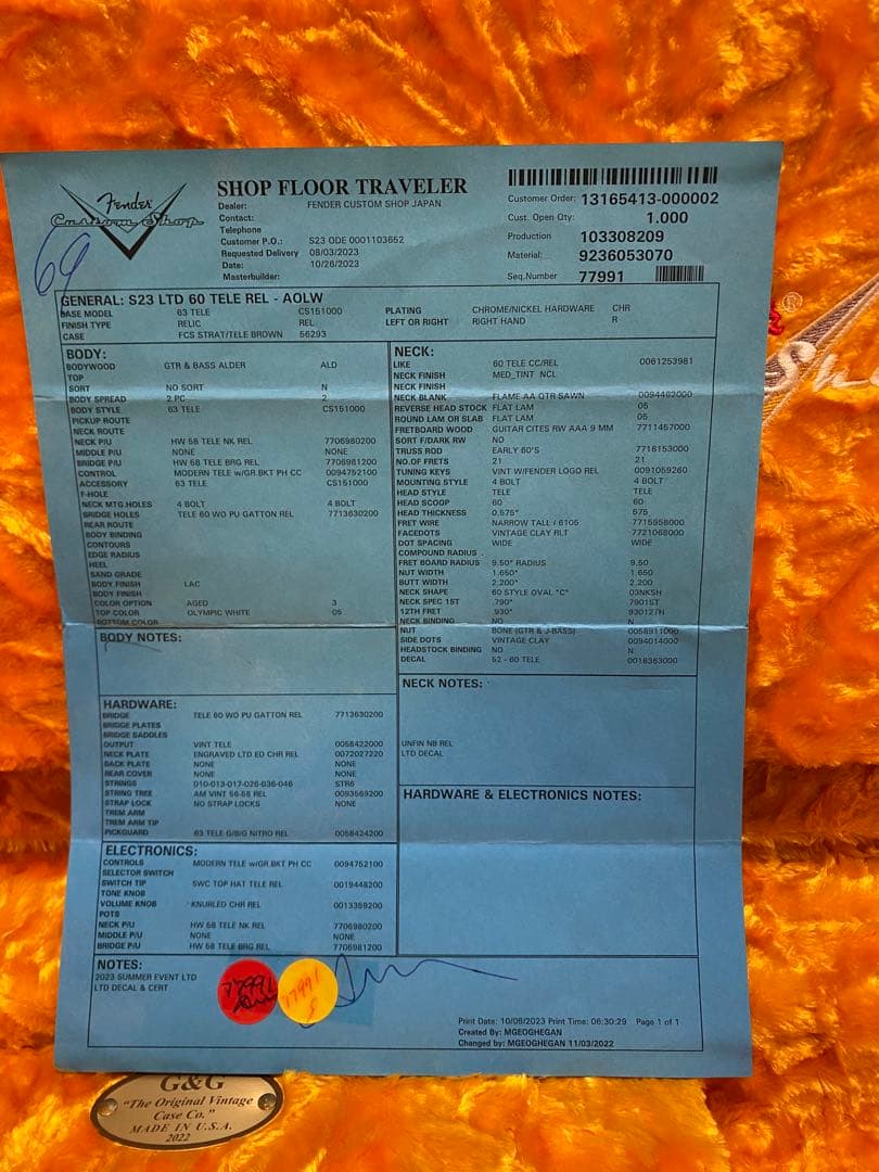 ギター fender custom shop LTD 60 TELE REL 2023
