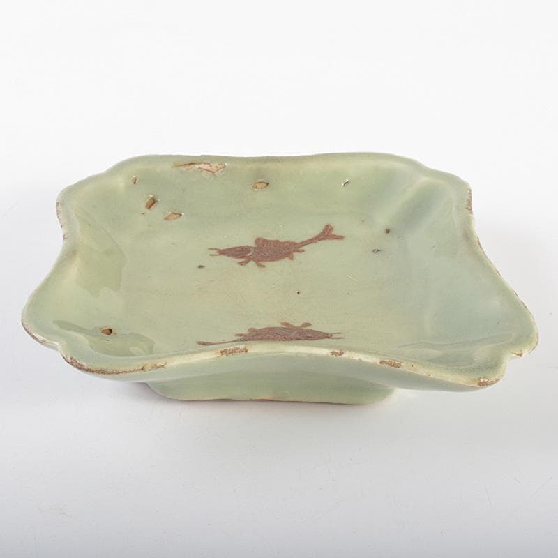 中国　天龍寺青磁　魚文　菓子鉢　時代箱　F　R7016