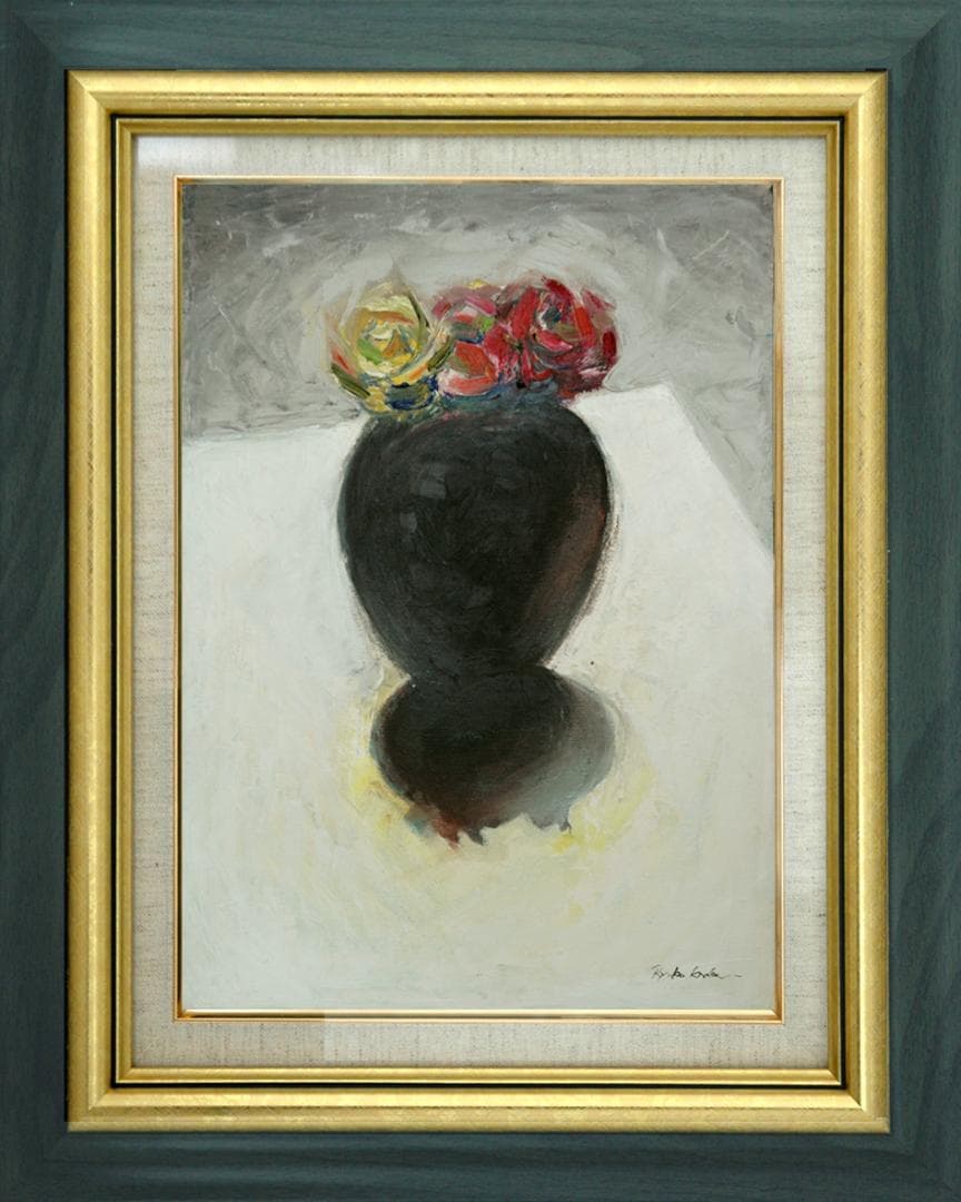 油絵 菅家令子 絵 絵画 インテリア 額付(黒) uF6-071002 ばら 花