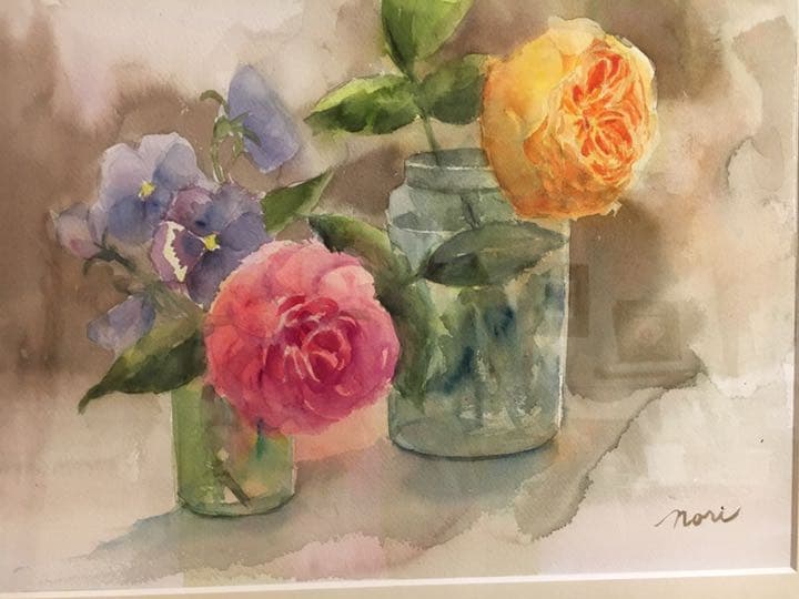 水彩画原画薔薇美しいイングリッシュローズ光と影⑧