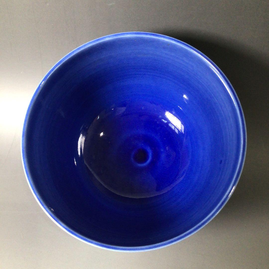 Ｓ８８　茶碗　『谷口翠雲造』『紺青交趾』『草花文』　抹茶碗　共箱　茶道具