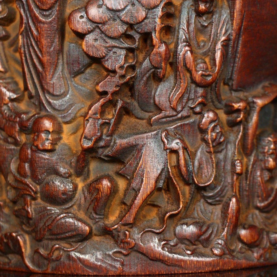 竹 彫刻 十八羅漢筆箱 書道具 文房具 現代工芸品 美術品 置物