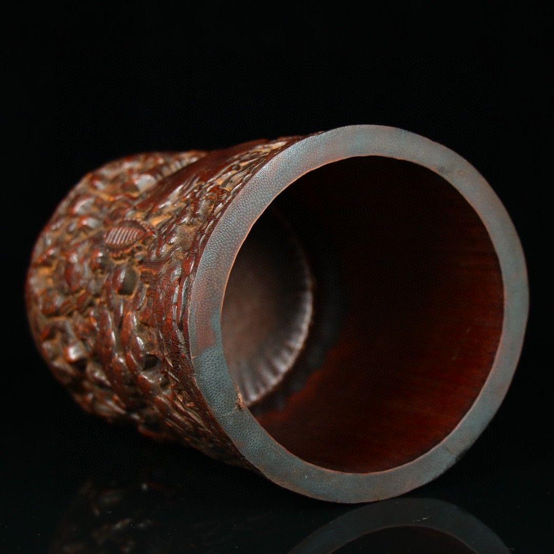 竹 彫刻 十八羅漢筆箱 書道具 文房具 現代工芸品 美術品 置物