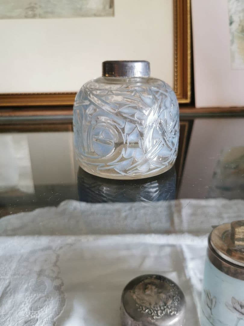 アンティーク ラリック 1920年ブルーパチネ 棘 Epines インク瓶香水瓶