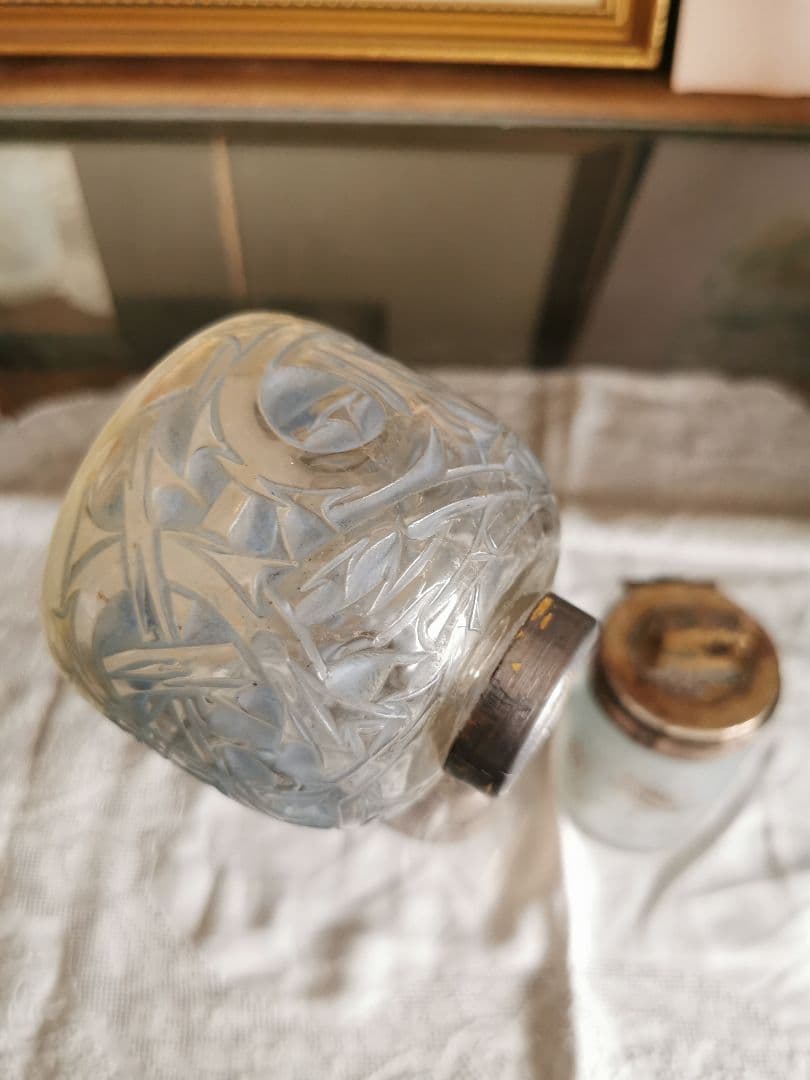 アンティーク ラリック 1920年ブルーパチネ 棘 Epines インク瓶香水瓶