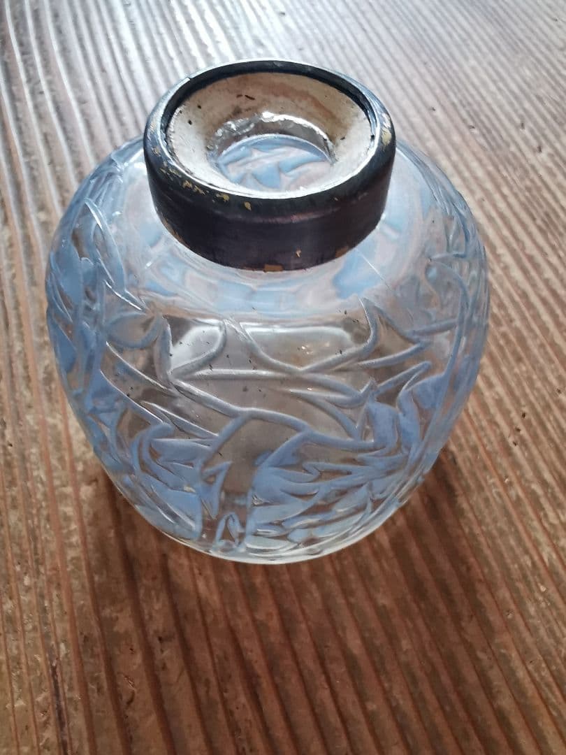 アンティーク ラリック 1920年ブルーパチネ 棘 Epines インク瓶香水瓶