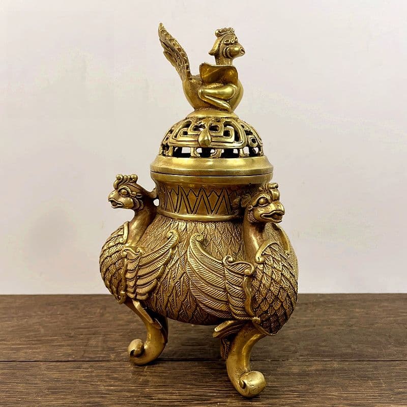 銅器 香炉 三足鳳凰香炉 香薫炉 香道具 装飾品 工芸品 置物