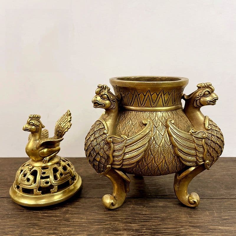 銅器 香炉 三足鳳凰香炉 香薫炉 香道具 装飾品 工芸品 置物