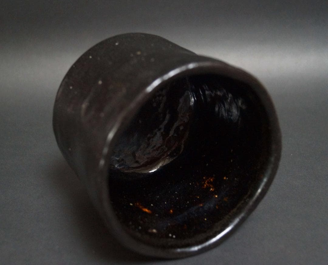 茶道具 大正期平安三国丹祐作 黒楽筒火入(3客)香炉★時代物★4D1228