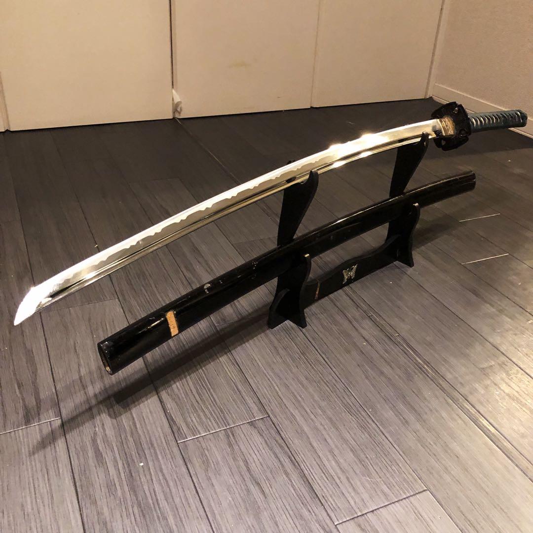 最高級模造刀　高級居合刀　樋入り刀身　青緑拵え　亜合金刀身　名刀