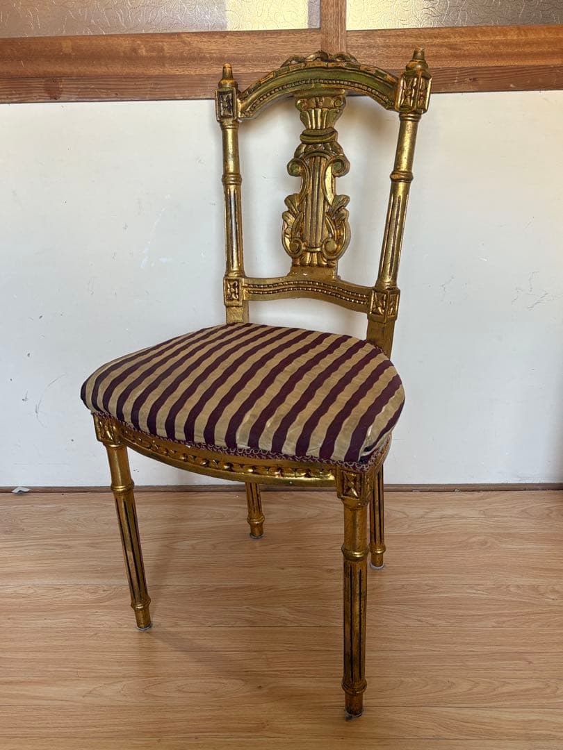 アンティークチェア　サロンチェア　ダイニングチェア　ゴールド　当時物　②