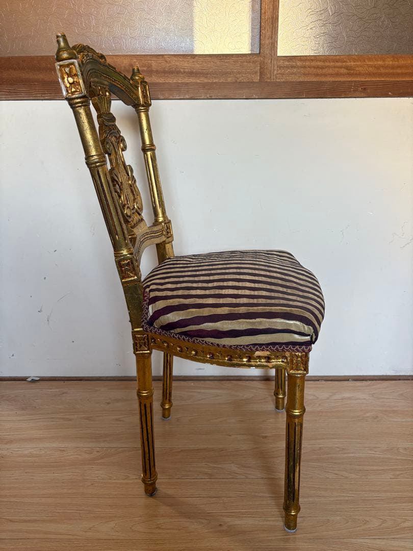 アンティークチェア　サロンチェア　ダイニングチェア　ゴールド　当時物　②