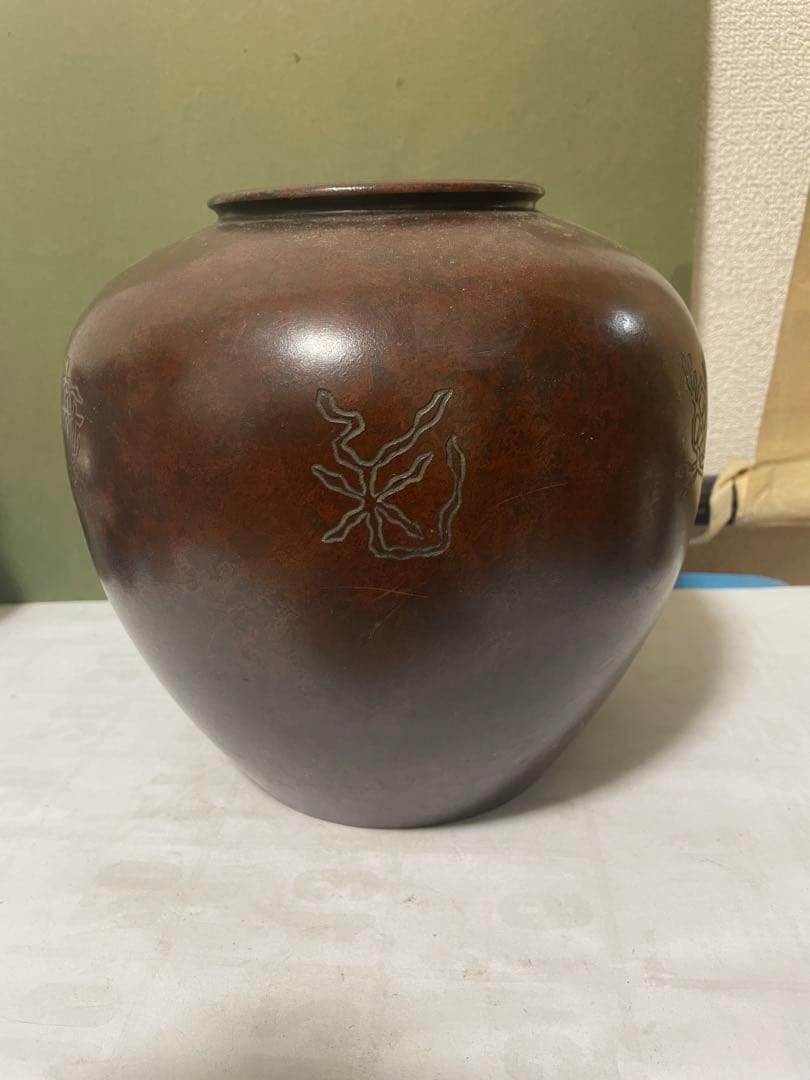 銅製 ブロンズ 花瓶 古銅壺 茶道具 骨董 アンティーク 古美術 刻印あり