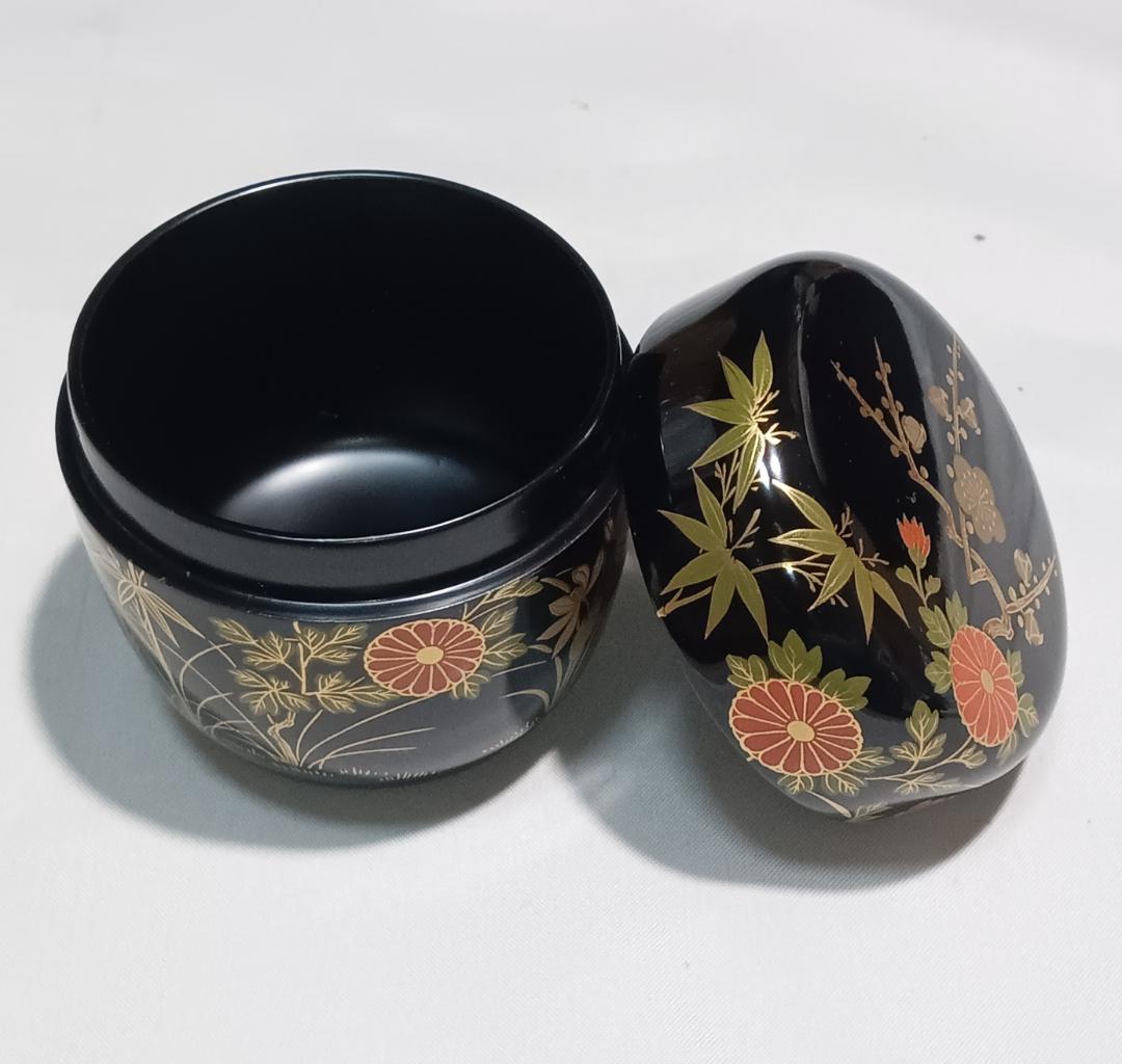 茶道具　黒漆塗大棗　蒔絵師　雅象作　黒漆塗四君子蒔絵大棗　美品！！