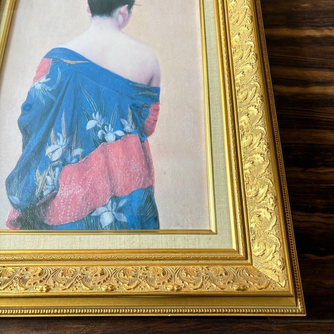 岡田 三郎助 「あやめの衣」複製 工芸画 額装 人物画 絵画 F