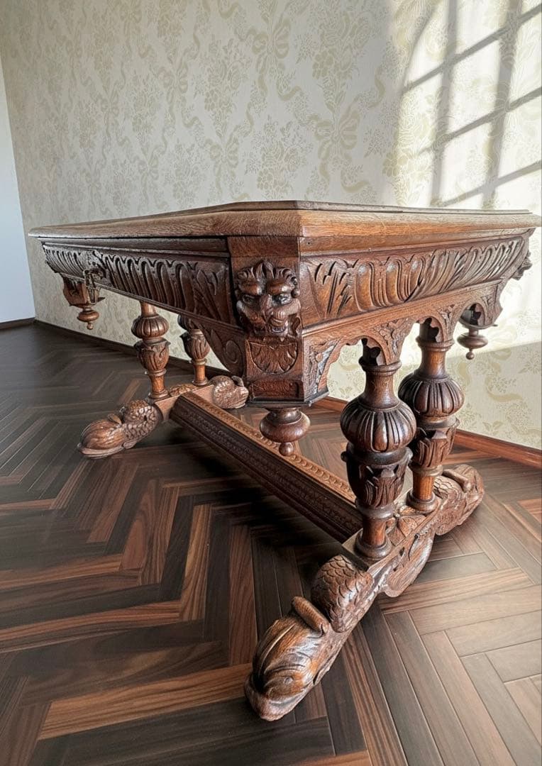 フランス アンティーク家具　19世紀後半 オーク無垢 ドルフィンレッグ テーブル