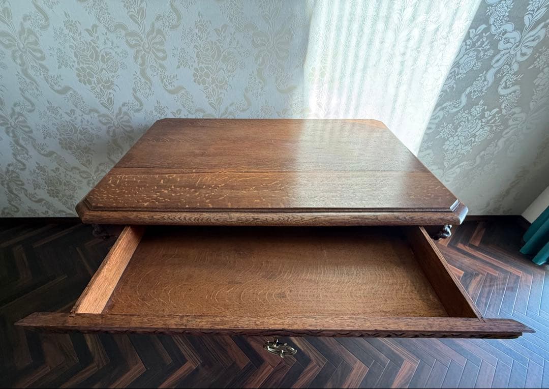 フランス アンティーク家具　19世紀後半 オーク無垢 ドルフィンレッグ テーブル