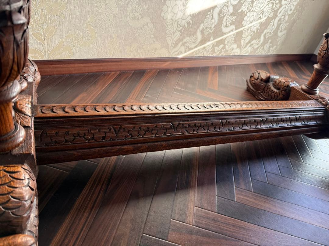 フランス アンティーク家具　19世紀後半 オーク無垢 ドルフィンレッグ テーブル