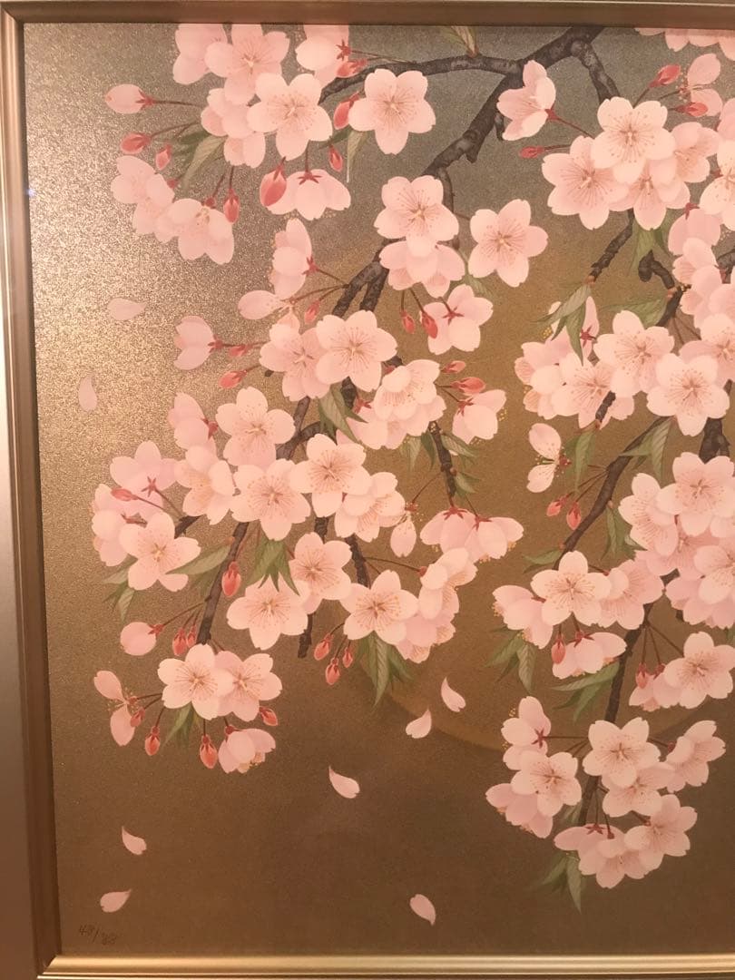 森田りえ子　「枝垂れ桜」　リトグラフ　直筆サイン・落款・作品証明シール有り