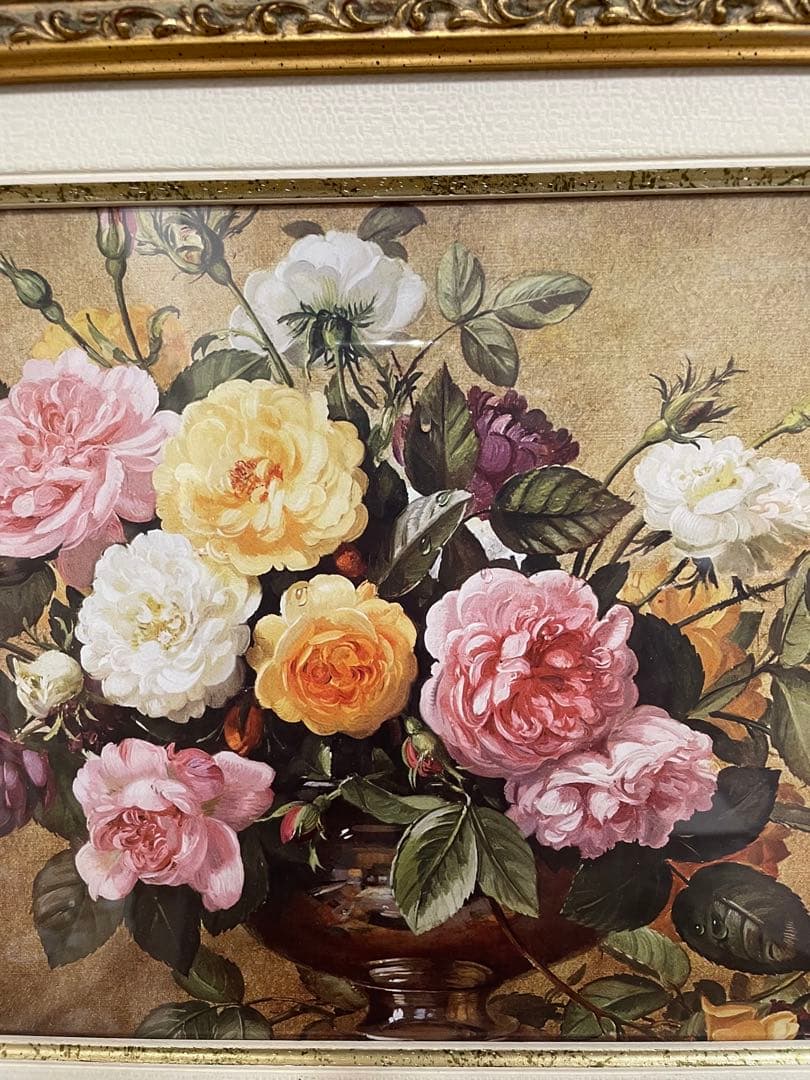 イタリア輸入 ゴールドの額縁 フレーム バラ 絵画 八角形 アンティーク調 ➀