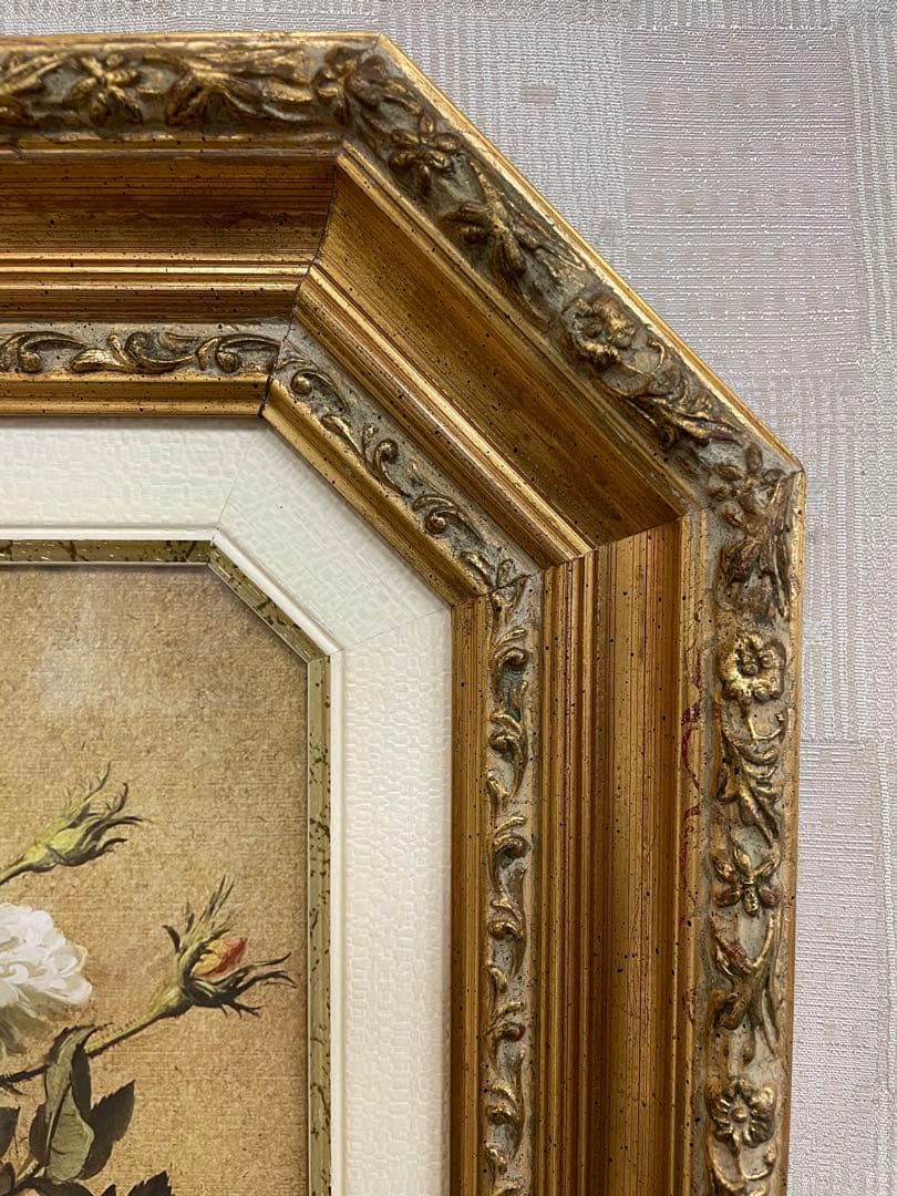 イタリア輸入 ゴールドの額縁 フレーム バラ 絵画 八角形 アンティーク調 ➀
