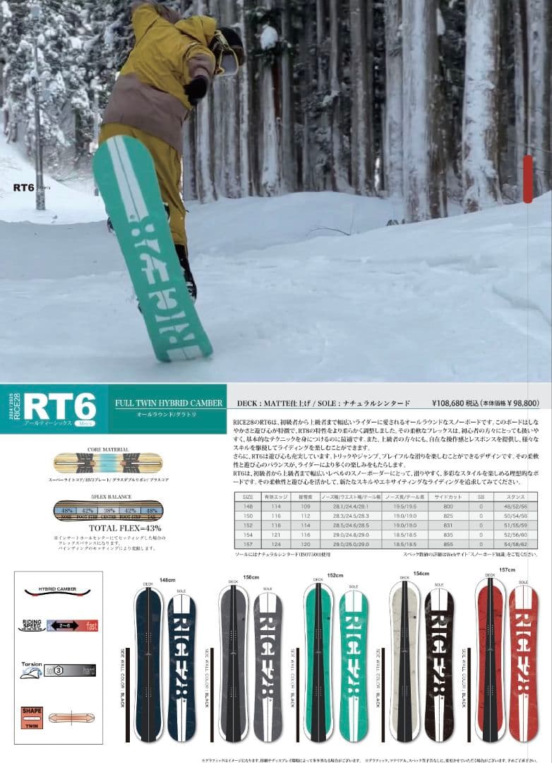 【美品】RICE28 RT6 154cm RT7 RT9 グラトリ ラントリ