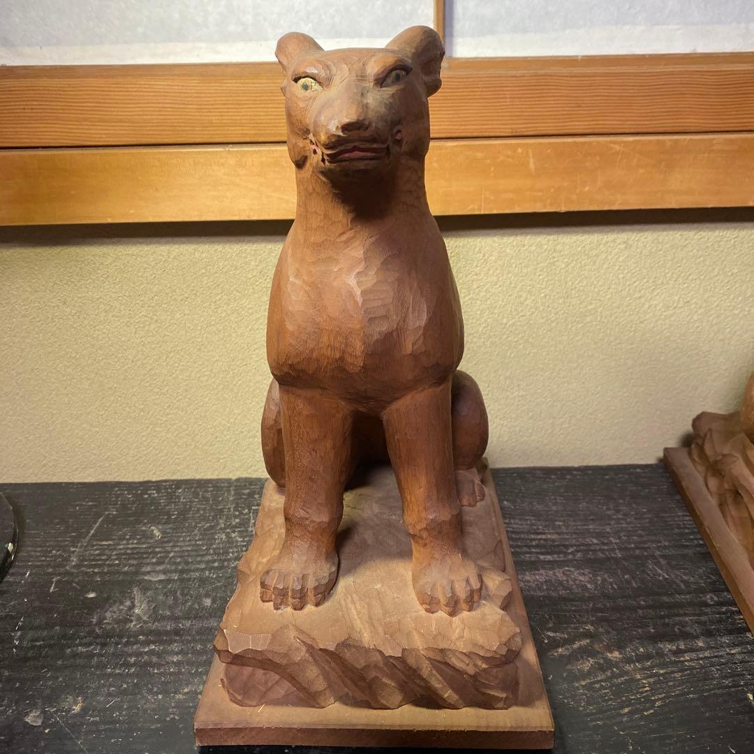 仏師　立川金禄作　木彫狛犬一対セット