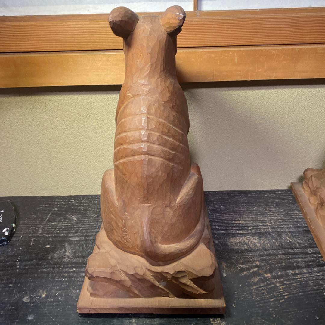 仏師　立川金禄作　木彫狛犬一対セット