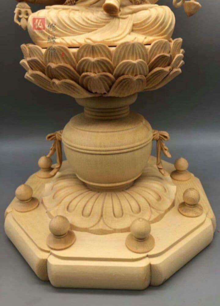 【修縁堂】最高級 木彫仏像 双頭愛染明王座像 一刀彫 天然木檜材 彫刻 仏教工芸