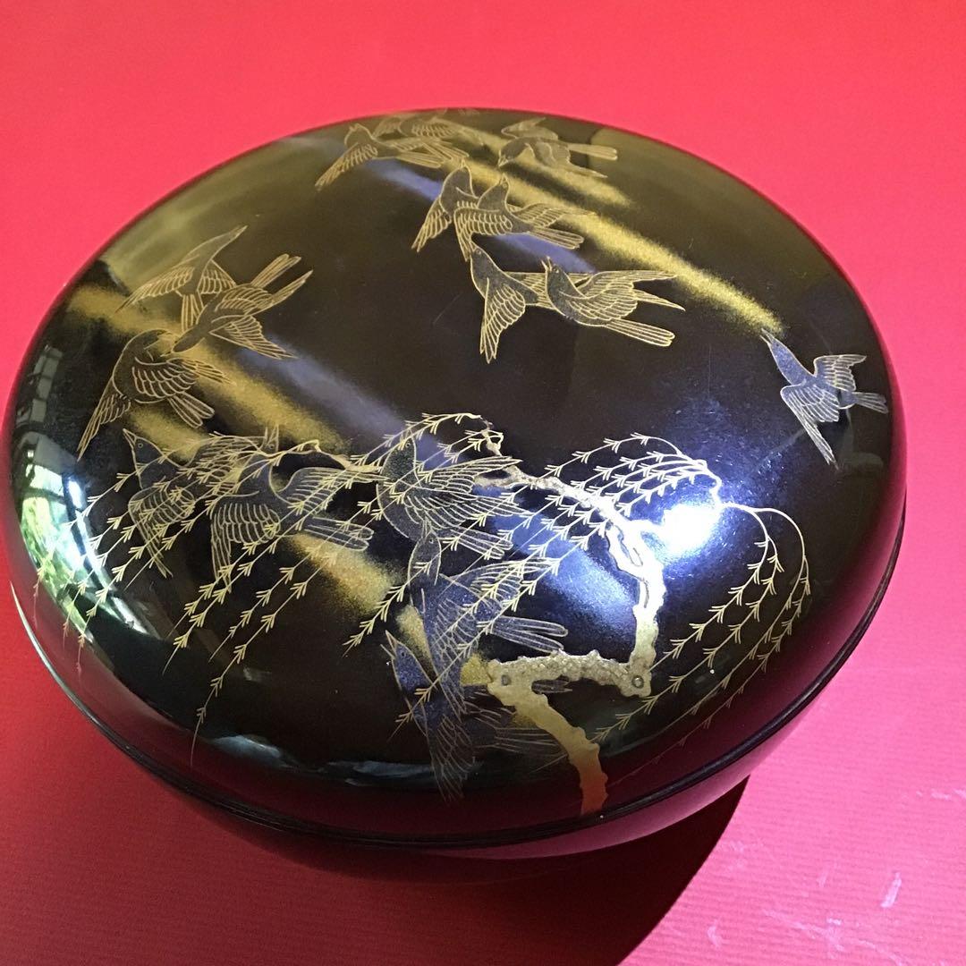 金蒔絵　「明ケ烏」図　御菓子器　時代物箱付