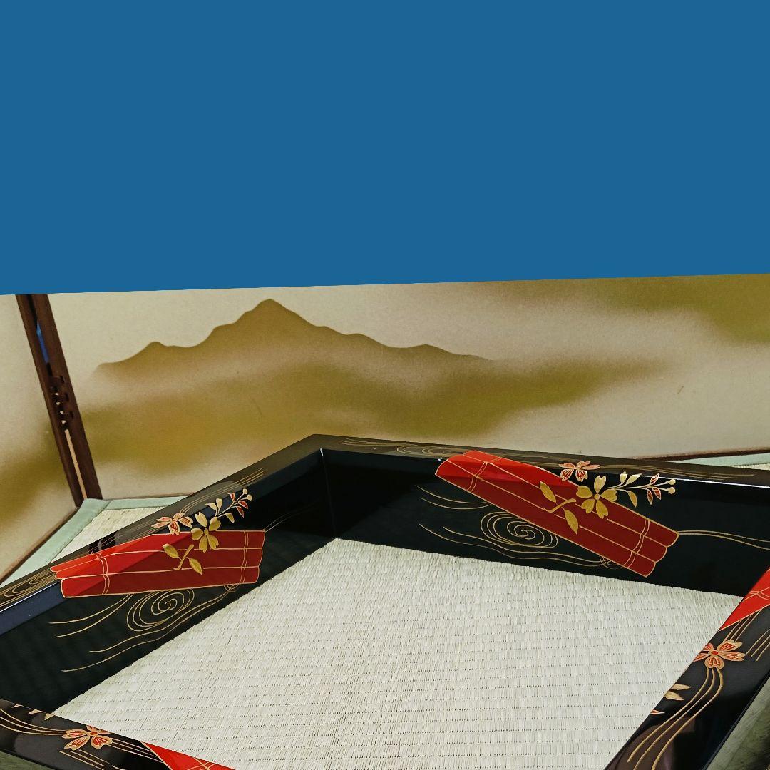 AN19 炉縁 村田宗覚作 花筏蒔絵 木製漆塗 共箱 外箱 茶道具