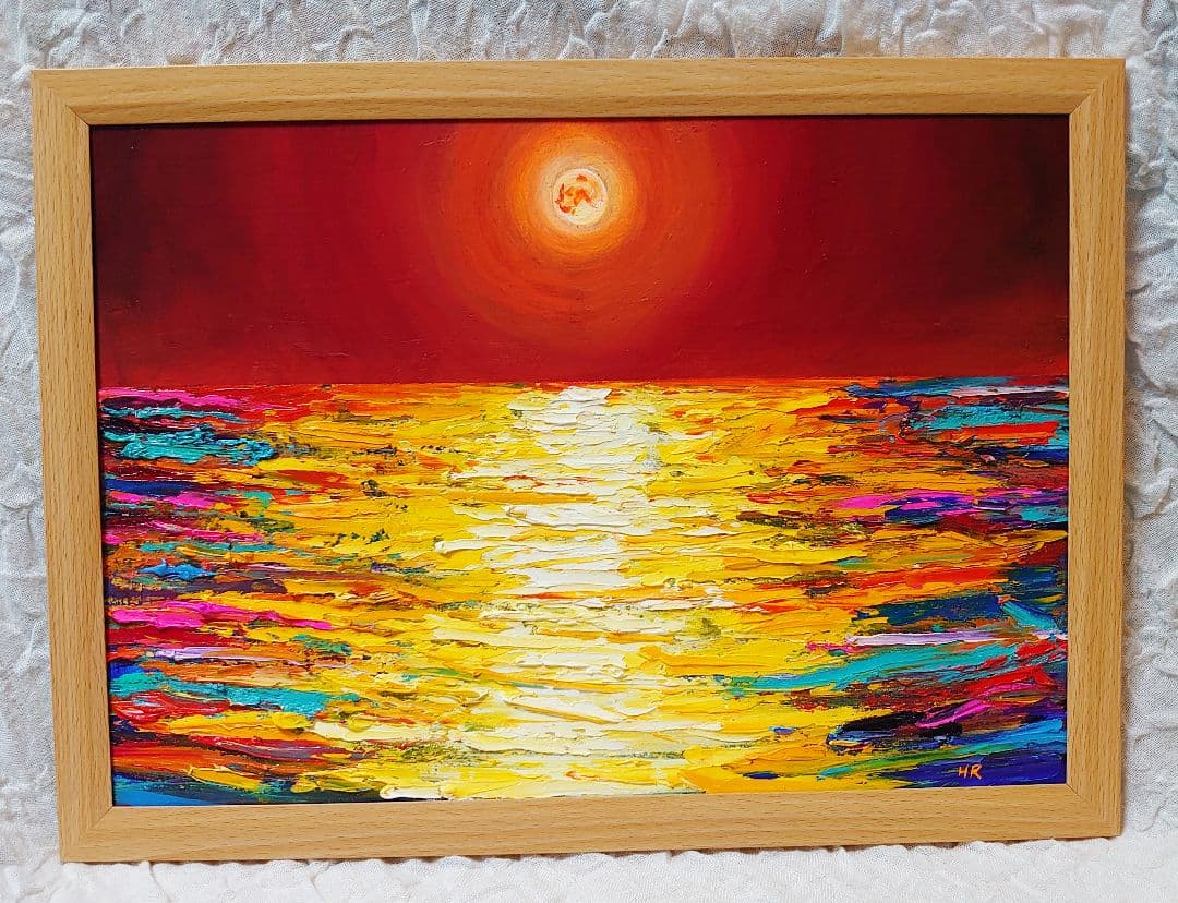 油絵 絵画 オレンジの月 【B4】